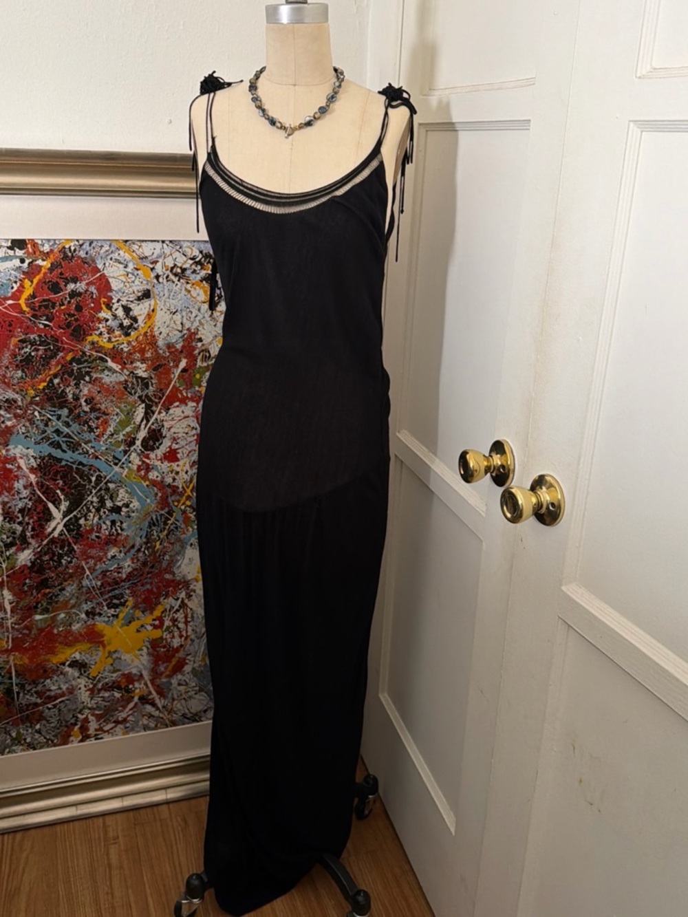 House of CB Black Maxi Slip Dress with Tie-Strap Shoulders